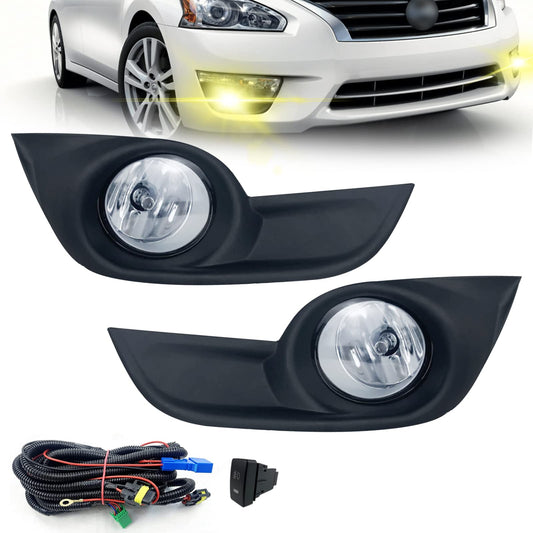 Fog Lights Compatible with 2013 2014 2015 Nissan Altima Sendan, Fog Lamps with H11 12V 35W bulbs, Switch and Wring Set (Clear Lens)