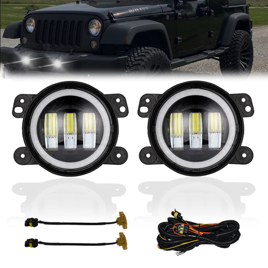 4" LED 2 colors Halo Turn Signal & DRL Fog Lights for 2007-2018 Jeep Wrangler JK Off Road, two lighting effects on the outer and inner rings