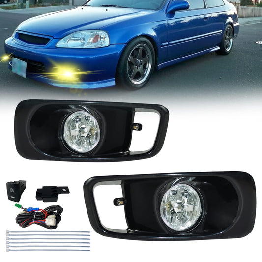 Fog Lights Compatible with 1999 2000 Honda Civic, 1 Pair Front Bumper Driving Fog Lamps w/Switch, Harness Assemblies, Left & Right Side (Clear Lens)