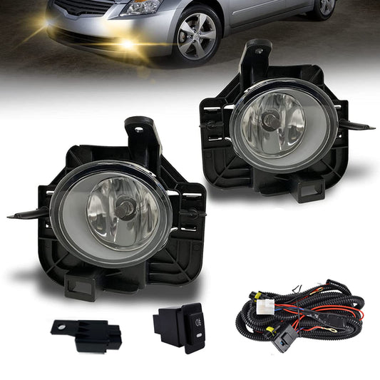 Fog Lights Replacement for 2007 2008 2009 Nissan Altima, Fog Lamps Assembly with Bezels, Wiring Harness and Switch, 1 Pair Front Bumper Lights (Clear Lens)