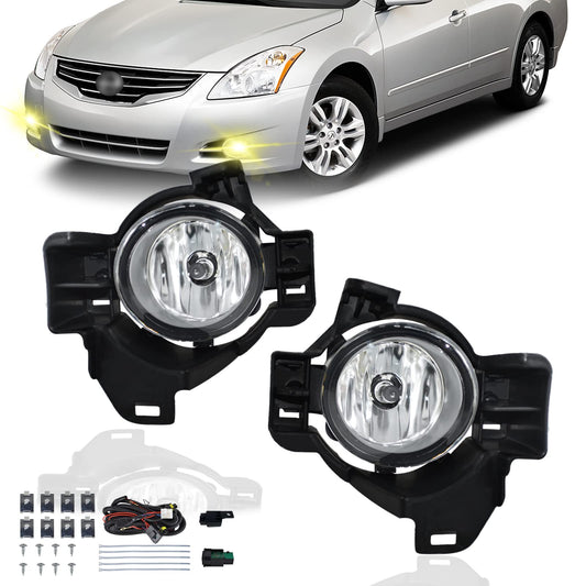 Fog Lights Compatible with 2010 2011 2012 Altima 4DR Sedan 1 Pair Bumper Driving Fog Lamps with Halogen Bulb & Switch and Wiring Kit (Clear Lens)
