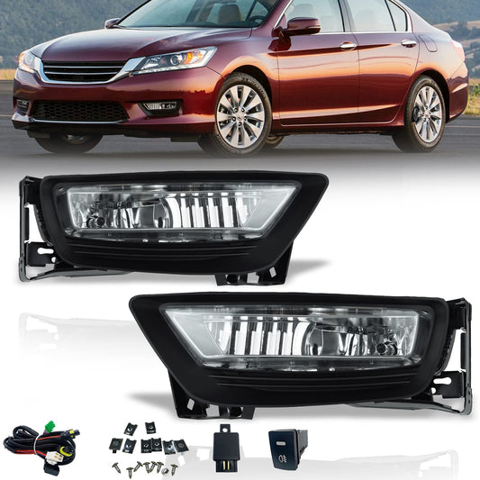 Fog Lights Assembly Replacement for 2013 2014 2015 Honda Accord 4 Door Sedan, 1 Pair Front Bumper Driving Fog Lamps with H11 12V 55W Halogen Bulbs & Switch and Wiring Kit (Clear Lens)