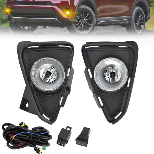 Fog Lights for 2016 2017 2018 Toyota RAV4, H11 12V 55W Bulbs 1 Pair Front Bumper Driving Fog Lamps with Bezels and Assemblies Kit, Left & Right Side (Clear Lens)