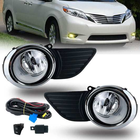 Fog Lights with chrome halo for 2011-2017 Toyota Sienna (Not fit SE Models), 1 Pair Front Bumper Driving Fog Lamps with Switch and Wiring Set, Passenger and Driver Side (Clear Lens)