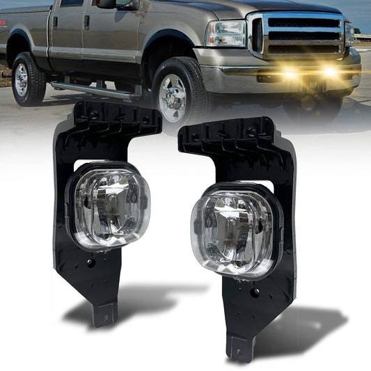 Fog Lights Assembly Replacement for 2005 2006 2007 Ford F250 F350 F450 F550 Super Duty and 2005 Excursion, 1 Pair OEM Front Bumper Driving Fog Lamps (Clear Lens)