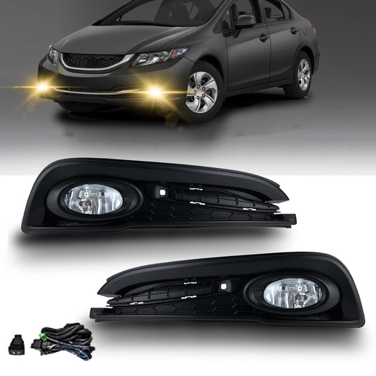 Fog Lights for 2013 2014 2015 Honda Civic 4-Door Sedan, 1 Pair Front Bumper Driving Fog Lamps Assembly with Switch, Harness and Wiring Set (Clear Lens)